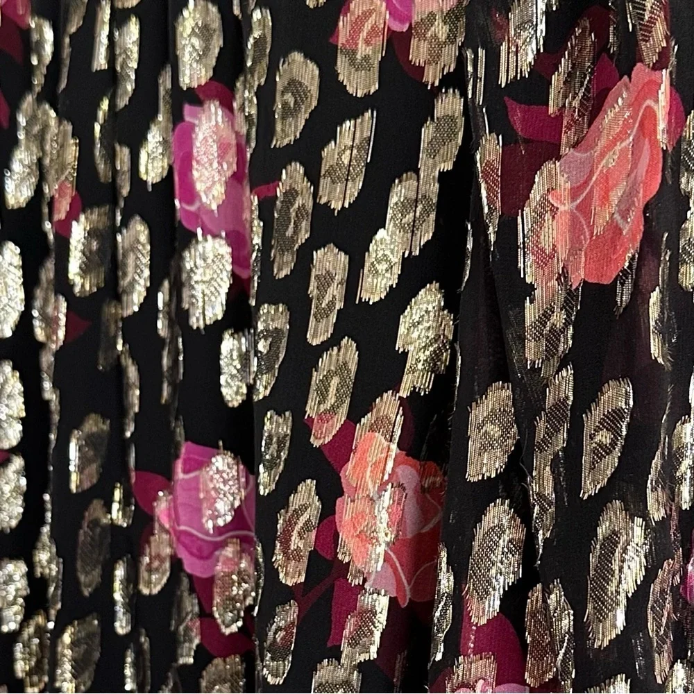 Kate Spade Rose Garden Clip metallic Floral Black long sleeve shimmer Dress